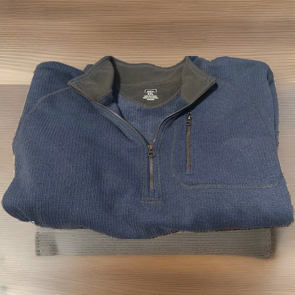 REI Sweater Mens 2XL Blue Pullover 1/2 Zipper Long Sleeve Zipper Pockets EUC